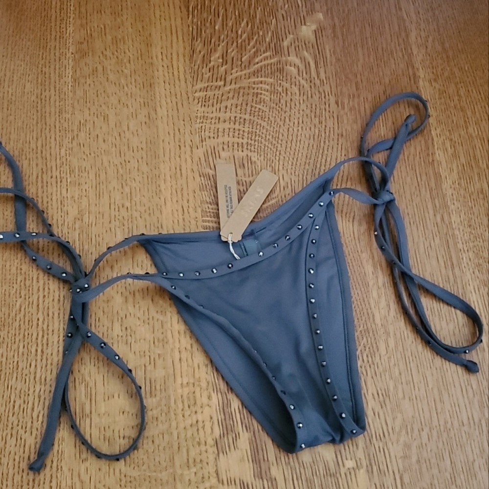 Skims (B10) Swim Rhinestone Tie Bikini Bottoms - gunmetal grey XL NWT